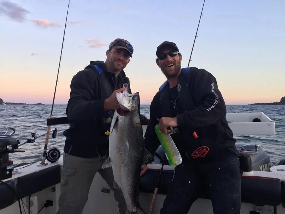 Two Anglers with Chinook at Sunset