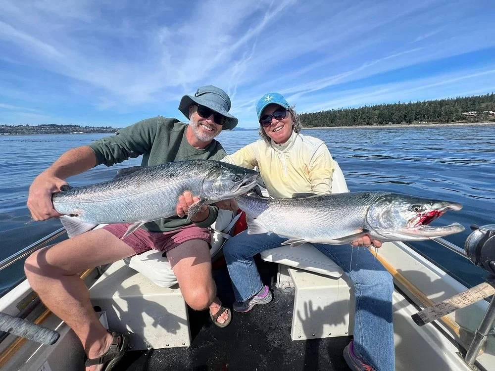 Couple Coho Salmon Catch Vancouver Island Charter